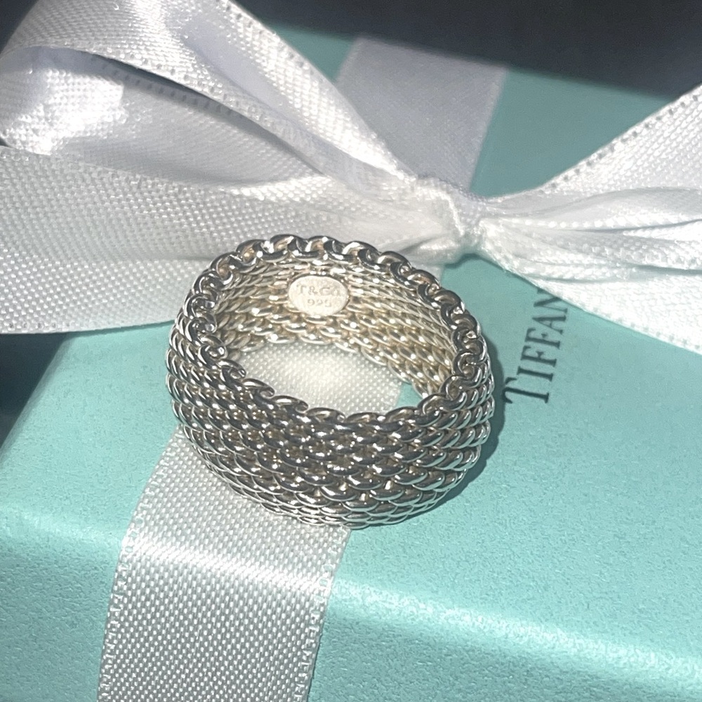 Tiffany & Co Sterling Silver Somerset Mesh Weave Ring Size 8